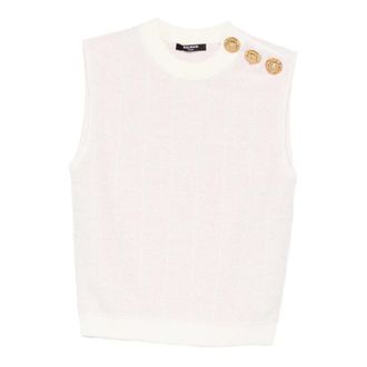 Balmain Sleeveless Tops, female, Pink, Size: XS Tweed Crop Top with Buttons