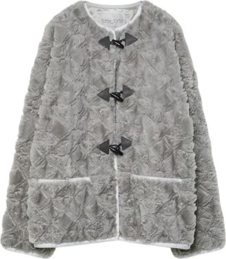 Forte_Forte Chaquet&oacute;n de pelo con bot&oacute;n alamar - Dames - Zomerjassen - Grijs - S - Polyester - Jassen