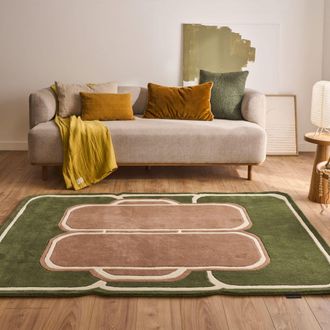 Nazar Rugs Alfombra de lana tejida a mano motivo geom&eacute;trico verde 160x230