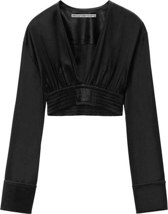 Alexander Wang long-sleeve cropped blouse - women - Viscose - M - Black