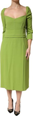 Dolce & Gabbana Green Silk Sweetheart Neckline Midi Womens Dress