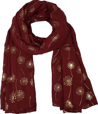 World of Shawls Dandelion Celebrity Designer Scarf Womens Scarf Shawl Wrap Ladies Long Scarf (Glitter Dandelion Maroon)