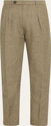 Massimo Alba Mens Cotton-Linen Chevron Double-Pleated Trousers