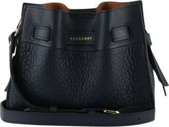 Pourchet Tassen, Dames, Blauw, ONE Size, Leer, Kleine marine schoudertas - van leer