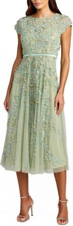 Mac Duggal Womens Floral Embellished Cap Sleeve Midi Dress in Sage at Nordstrom, Size 18