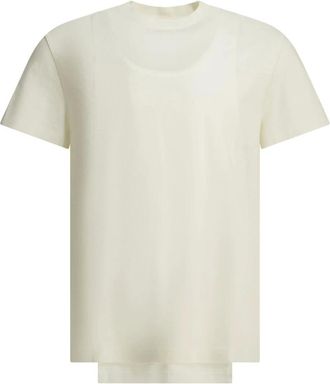 Maison Margiela Tops, Dames, Wit, M, Katoen, Gelaagde T-shirt met ronde hals