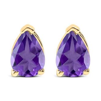 House of Brilliance 14K Gold 6x4MM Pear Shaped Gemstone Solitaire Stud Earrings in Purple Amethyst | Yellow at Nordstrom