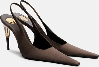 Saint Laurent Goya cr&ecirc;pe satin slingback pumps