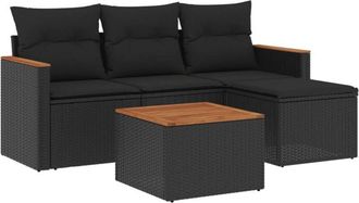 vidaXL Vidaxl - Set De Muebles De Jard&iacute;n 5 Pzas Y Cojines Rat&aacute;n Sint&eacute;tico Negro
