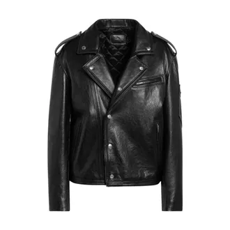 Prada Leather Jackets, female, Black, 2XS, Black Leather Short Jacket