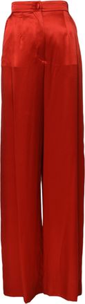 Dolce & Gabbana Womens Red Satin High Waist Wide Leg Pants Silk
