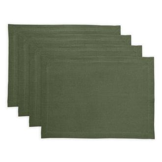Solino Home Linen Placemats Set of 4, 14 x 19 Inch for Dining Table, Holiday and Everyday Table Decor - Diana in Desert Green at Nordstrom, Size