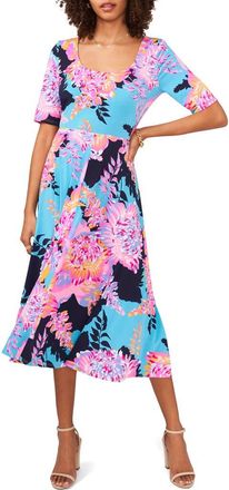 Chaus Elbow Sleeve Fit & Flare Dress in Aqua/navy at Nordstrom, Size X-Large