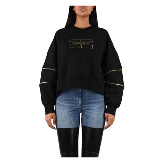 Elisabetta Franchi Logo Sweatshirt - Dames - Sweatshirts & Hoodies - Zwart - Maat: M Katoen