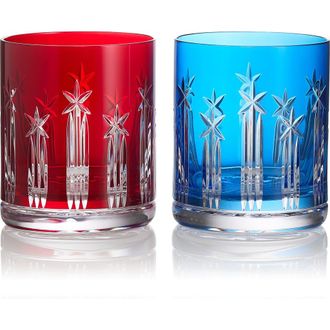 Waterford Red & Blue Set of 2 Double Old Fashioned Crystal Glasses in Blue/Red Assorted at Nordstrom