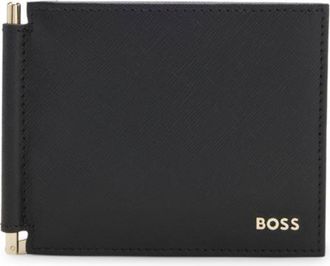 BOSS Textured leather wallet with gold-tone money clip