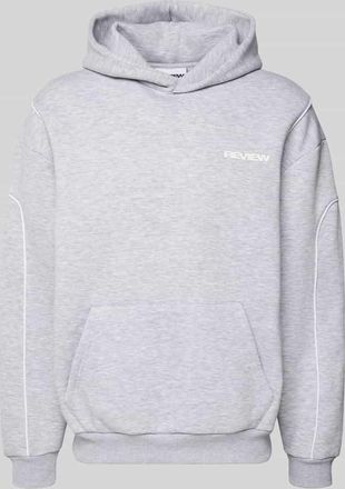 Review Hoodie mit Logo und K&auml;nguru-Tasche in Hellgrau Melange, Gr&ouml;&szlig;e XXL