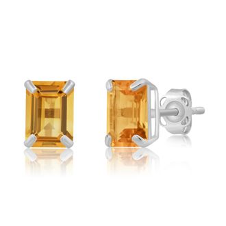 MAX + STONE 14k White Gold Solitaire Emerald-Cut Gemstone Stud Earrings (7x5mm)