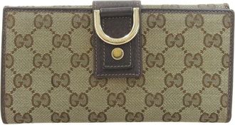 Gucci Beige Dark Brown Gg Canvas Long Wallet (Bi-Fold) (Pre-Owned)