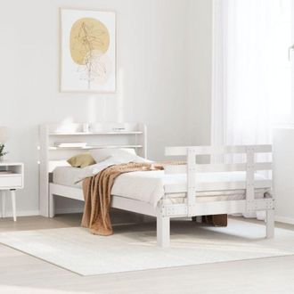 vidaXL Bed Frame with Headboard without Mattress White 90x200 cm Vidaxl