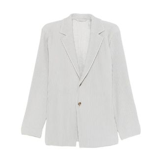 Issey Miyake Blazers, male, Gray, Size: XL Pleated Jacket
