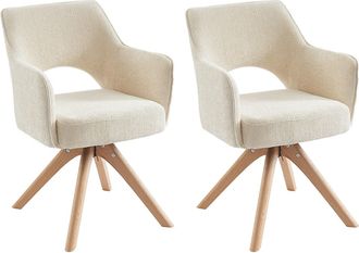 Vente-Unique Conjunto de 2 sillas giratorias con reposabrazos en tela y roble - Crema - KONYA