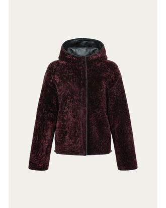 Gorski Textured Lamb Shearling Hooded Jacket