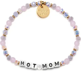Little Words Project Hot Mom Beaded Stretch Bracelet in White at Nordstrom, Size Small/medium
