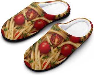 Generic Italy Spaghetti Pasta Noodles Mens House Slippers Memory Foam Washable Cotton Slip on Home Shoes