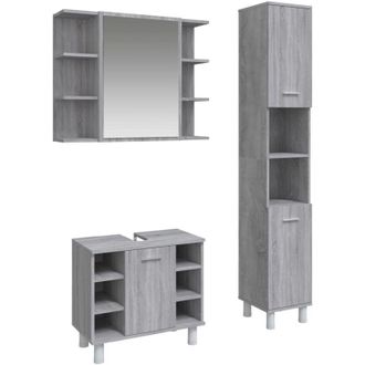 vidaXL Set De Muebles De Ba&ntilde;o 3 Pzas Madera Contrachapada Gris Sonoma Vidaxl