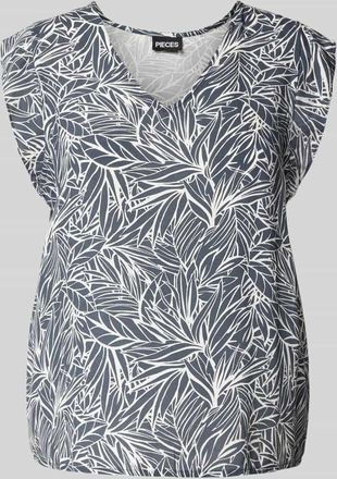 Pieces Regular Fit Blusentop mit V-Ausschnitt Modell NYA in Blau, Gr&ouml;&szlig;e M