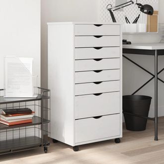Berkfield Home Rolling Cabinet with Drawers MOSS White Solid Wood Pine
