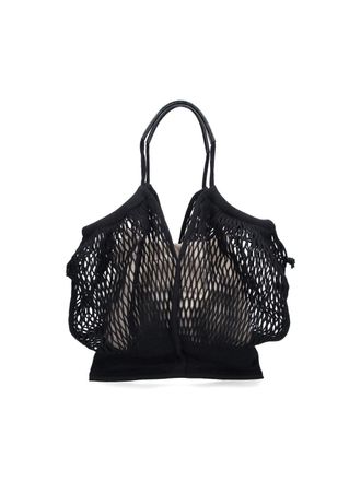 Hereu Black Open Mesh Leather Accent Tote