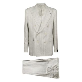 Tagliatore Double Breasted Suits, male, Gray, Size: 2XL Striped Suit