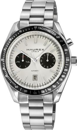 Haurex Mens Missione 316L Stainless Steel Case, Black Bezel, White Dial, Bracelet Watch - Silver - One Size