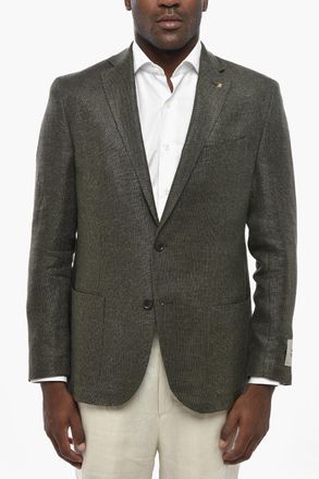 Corneliani CC COLLECTION Blazer Semifoderato in Misto Lino con Tasche a Toppa Corneliani