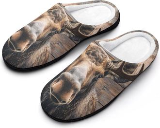Generic Moose on Wood Mens Soft Cotton Slippers with Memory Foam Anti-skid House Shoes for Travel Indoor Outdoor