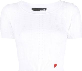 Love Moschino logo-plaque top - women - Cotton - 44 - White