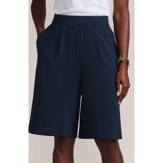 Lands End Plus Size Sport Knit High Rise Pleated 12 Bermuda Shorts in Radiant Navy at Nordstrom, Size 2X