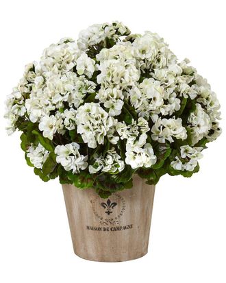 Nearly Natural Indoor/Outdoor Uv-Resistant Geranium Silk Flowering Plant In Farmhouse Planter