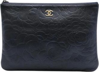 Chanel Pre-owned Embossed Lambskin Clutch - Dames - Pre-owned - Blauw - Maat: ONE Size Leer
