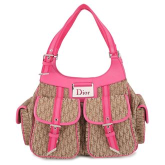 Dior Brown Pink Canvas Leather Handbag Tote Bag (Pre-Owned)