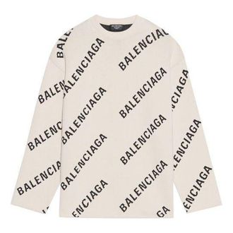 Balenciaga All Over Logo Crewneck Wool Knit Sweater White 657401T32009054