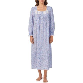Eileen West Long Sleeve Cotton Ballet Nightgown in White/Dots at Nordstrom, Size Xx-Small