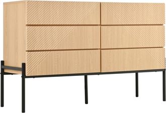 Urban Meuble C&oacute;moda de 6 cajones en madera natural con motivos geom&eacute;tricos