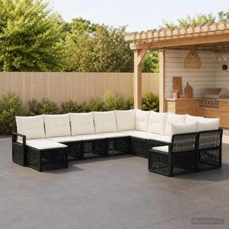 vidaXL Vidaxl Set Divano Da Giardino 11 Pz Nero Polyrattan