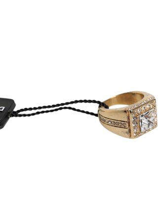 Dolce & Gabbana Gold Tone Sterling Silver 925 Crystals Mens Ring