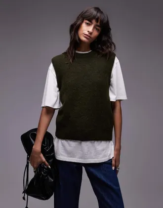 Arket alpaca blend knitted tank top in green