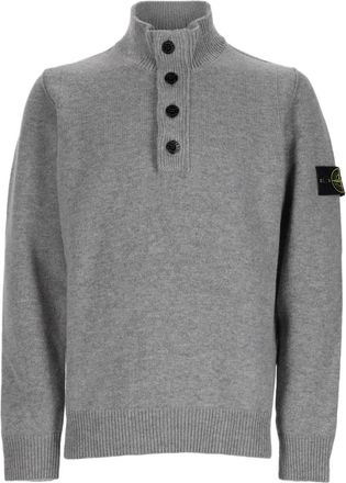 Stone Island Grey Knitted Virgin Wool-Blend Pullover