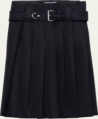 Prada Pleated Wool Belted Skirt